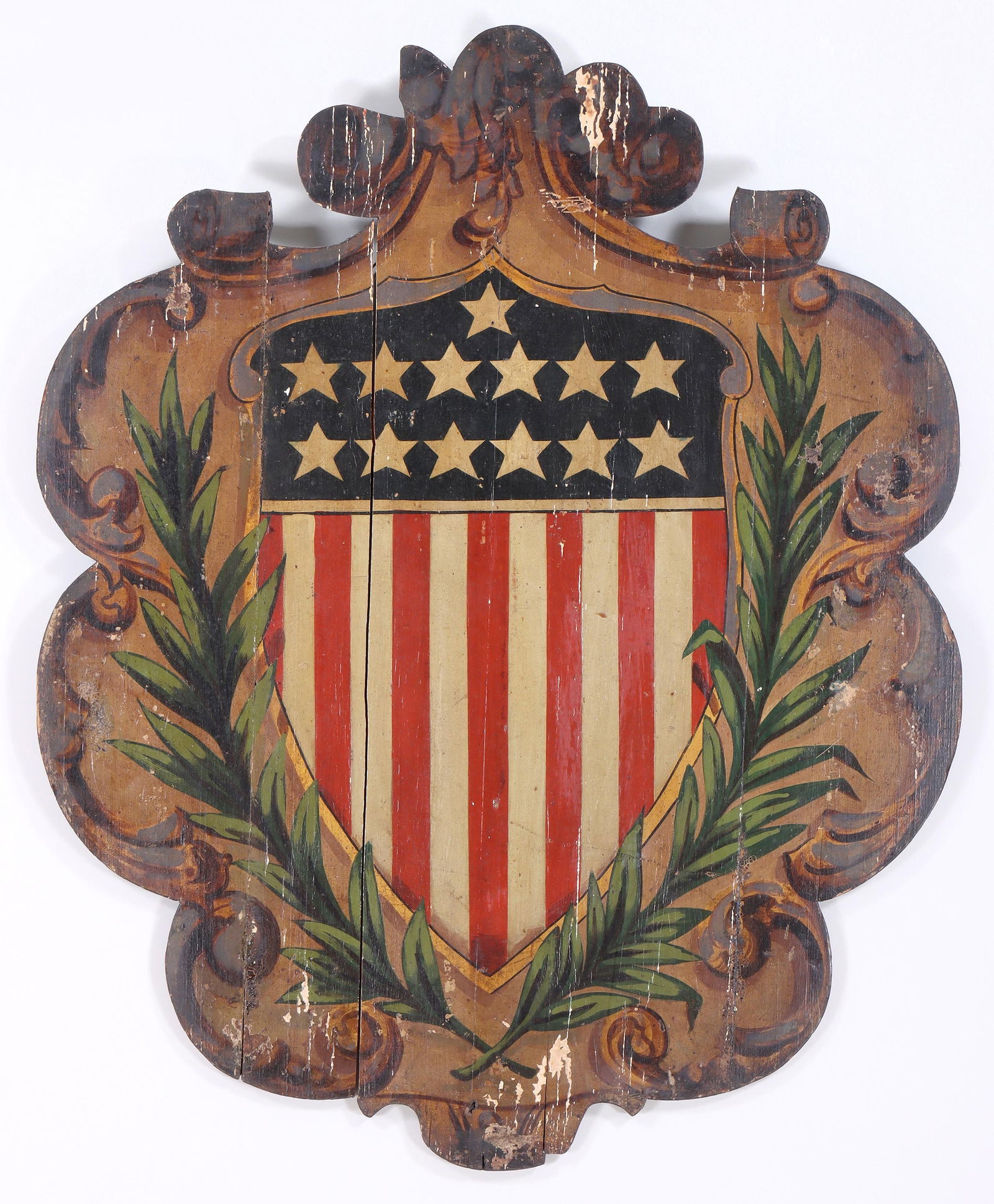 American Centennial Folk Art Painted Shield Plaque