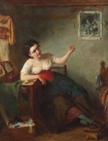 John Thomas Peele (British/American 1822-1897), Young Woman with a Broken Necklace, oil on canvas