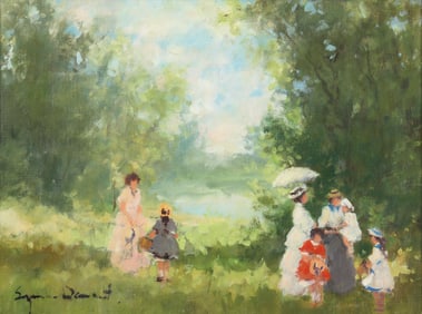 Suzanne Demarest (American 1900-1985), Landscape with Figures, oil on canvas