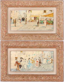 Luigi Cagliani (Italian 1910-1987), Pair of Street Scenes, oil and pencil on board (1 of 13)