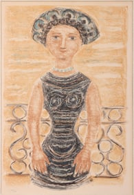 Massimo Campigli (Italian 1895-1971), "Donna al Balcone", 1956, lithograph in colors