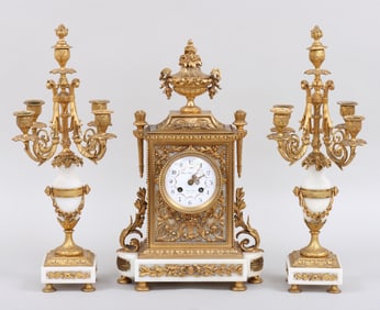 Black, Starr, & Frost Three-Piece Clock Garniture, French, 19th/early 20th century
