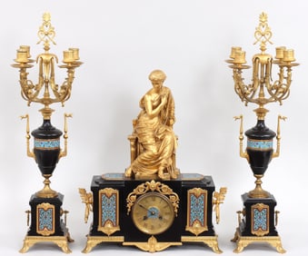 Georges Emile Henri Servant (French 1828-1890), Greek and Egyptian Revival Three-Piece Clock