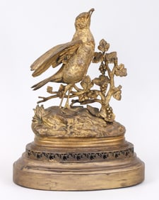 Jules Moignez (French 1835-1894), Bird with Berry in its Beak, bronze with gilt patina