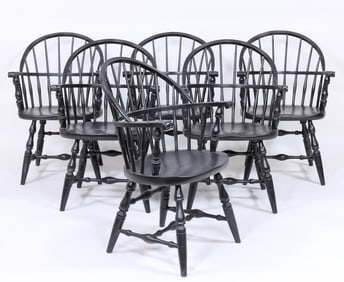 Set of (6) Windsor-Style Sack Back Armchairs