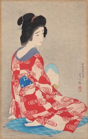 Torii Kotondo (Japanese 1900-1977), "Nagajuban" (Long Undergarment), 1929, woodblock in colors
