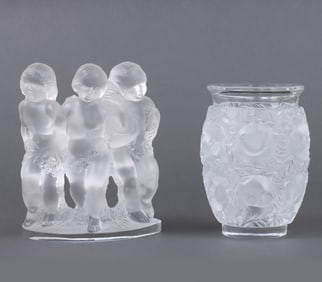 Group of (2) Lalique Frosted Glass Table Articles