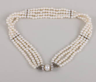 Four-Strand Pearl Choker with Diamond and 10k White Gold Clasp (1 of 4)