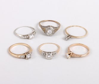 Group of (6) 14k Gold Diamond Rings