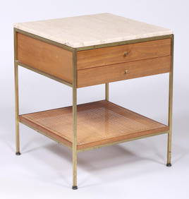 Paul McCobb (American 1917-1969) for Calvin, Nightstand, Model 8714, 1955, travertine, walnut, (1 of 10)