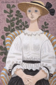 Fletcher Martin (American 1904-1979), Seated Woman in Straw Hat, oil on Masonite board