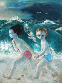 Gladys Rockmore Davis (American 1901-1967), Two Children at the Beach, oil on canvas