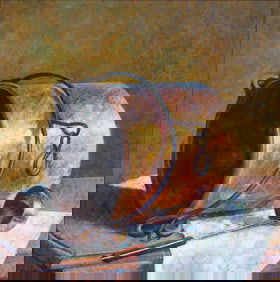 John Bazadona (American 1948-2000), Still Life with Copper Pot and Ladle, oil on canvas