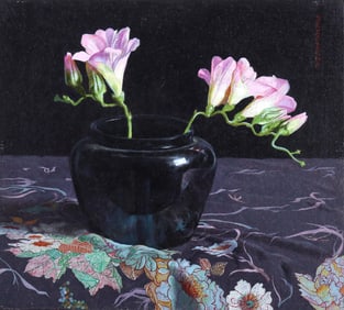 John Bazadona (American 1948-2000), Still Life with Freesias, oil on linen canvas