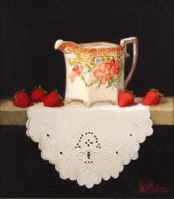 Bert Beirne (American b. 1939), Still Life with Creamer and Strawberries, oil on board