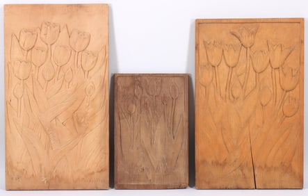 Rose De Rose (American 1902-1981), Group of (3) Woodcarvings: Tulips