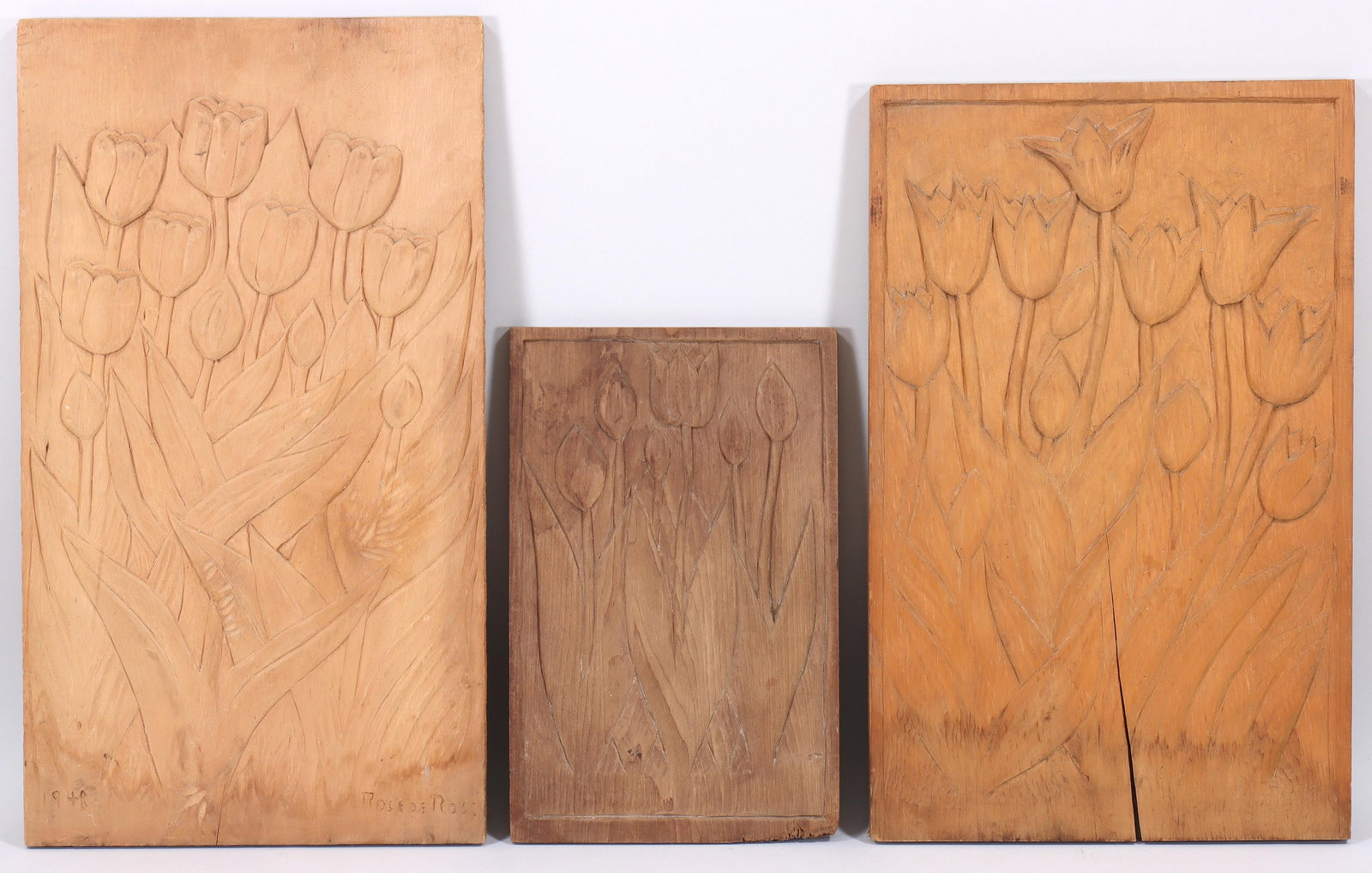 Rose De Rose (American 1902-1981), Group of (3) Woodcarvings: Tulips (1 of 11)