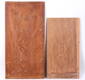 Rose De Rose (American 1902-1981), Group of (2) Woodcarvings: Sunflowers and Broadleaf Arrowhead