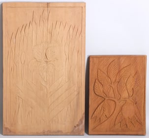 Rose De Rose (American 1902-1981), Group of (2) Woodcarvings: Apple Tree and Iris
