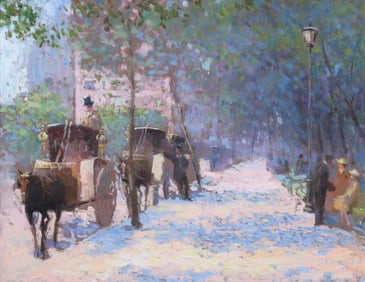 William Harnden (American 1920-1983), "Madison Square Park", oil on board