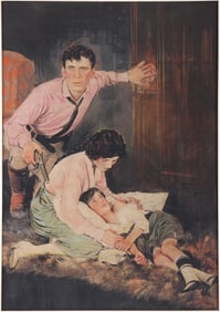 Gustav Michelson (American 1884-1964), Man with Pistol Next to Woman and Child, Illustration for