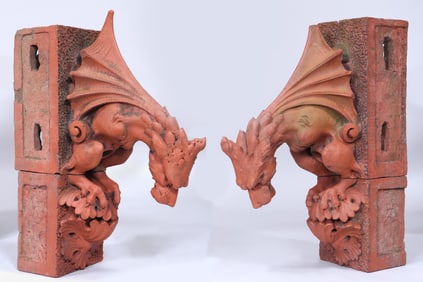 Pair of Terracotta Gargoyle Downspouts