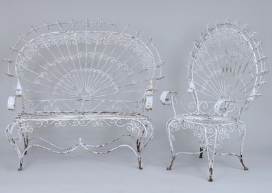 19th/20th Century "Peacock" Wirework Garden Set