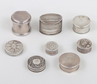 Group of (8) English small silver snuff boxes.