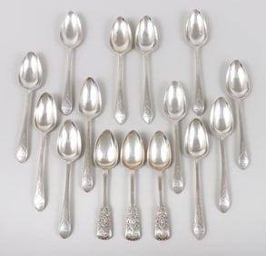 Group of (15) Irish spoons, Dublin, Ireland, 18th - early 19th century.