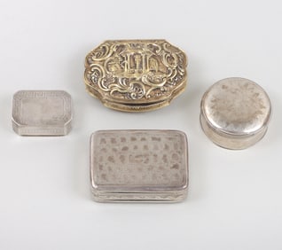 Group of (4) Irish and Scottish Georgian silver snuff boxes.
