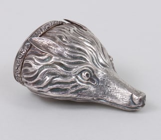 George III sterling fox head snuff mull, George Tye, Birmingham, 1829-30.