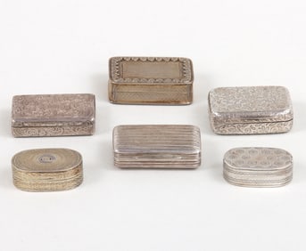 Group of (6) George III and Victorian sterling silver vinaigrettes.