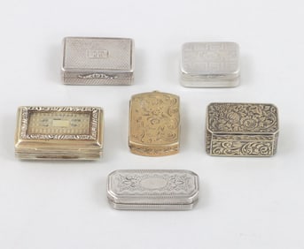 Group of (5) English silver vinaigrettes, Birmingham, 19th Century.