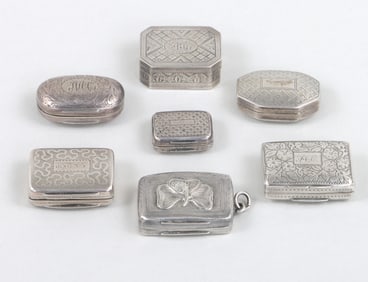 Group of (7) Georgian and William IV sterling silver vinaigrettes.