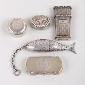 Group of (5) Georgian and Victorian sterling silver vinaigrettes.