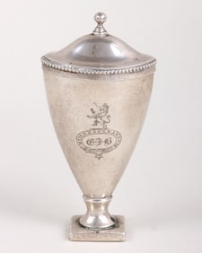 18th/19th century English silver urn-form nutmeg grater.