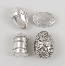 Group of (4) Georgian silver nutmeg graters.
