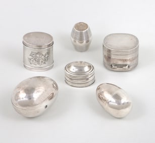 Group of (6) silver nutmeg graters.