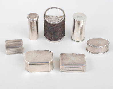 Group of (6) Georgian sterling silver nutmeg graters.: Group of (6) Georgian sterling silver nutmeg graters.To include: George III oval grater, Susannah Barker, London, 1793, having removeable cover and removeable base with fluted edges; George III rectan