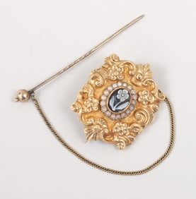 19th century low-karat gold memorial brooch for the Kuhn family.