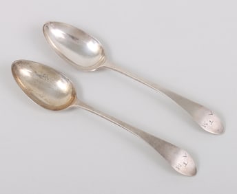 Pair of Samuel Casey tablespoons, N. Kingston, Rhode Island, circa 1770-75, with unrecorded Casey