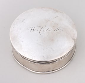 Federal period covered circular box, Isaac Hutton, Albany, NY, dated 1808.