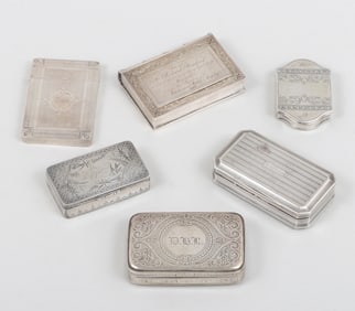 Group of (5) American silver boxes and one coin card case.