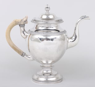 A substantial coffeepot, Harvey Lewis, Philadelphia, circa 1815.