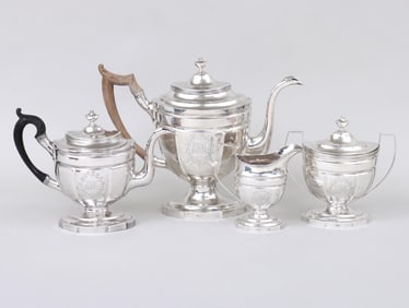 Four-piece coffee and tea set, Joseph Lownes, Philadelphia, circa 1805.