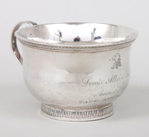 Coin silver handled birth or christening cup, Fletcher & Gardiner, Philadelphia, circa 1815-20.