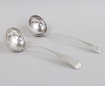 Two punch ladles by William Mannerback, Reading, PA, circa 1800-1815.
