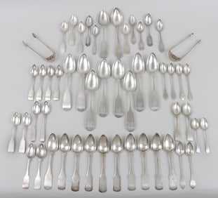 Large coin silver group of (52) by William Mannerback & George Heller, Reading, PA, 1800-30.