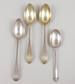 Group of (4) early American tablespoons, Peter Getz, Lancaster, PA, I.Ball, Philadelphia, Joseph