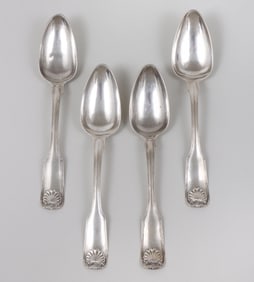 Set of (4) large tablespoons, marked "R&H", attributed to Robinson & Harwood, Philadelphia, circa